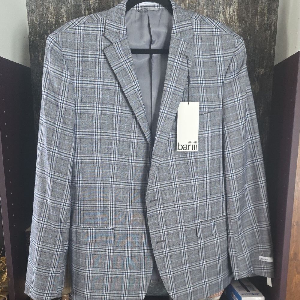 Bar III Men's Classic Gray Checkered Blazer